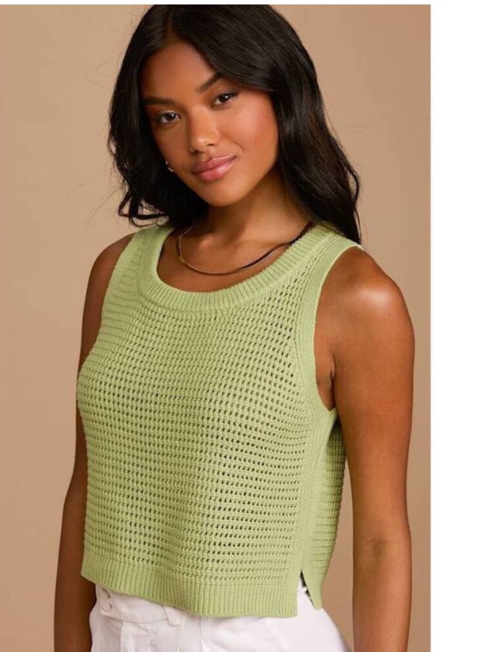 Lulus Get The Look Lime Green Loose Knit Sweater Tank Top Size Small BNWT